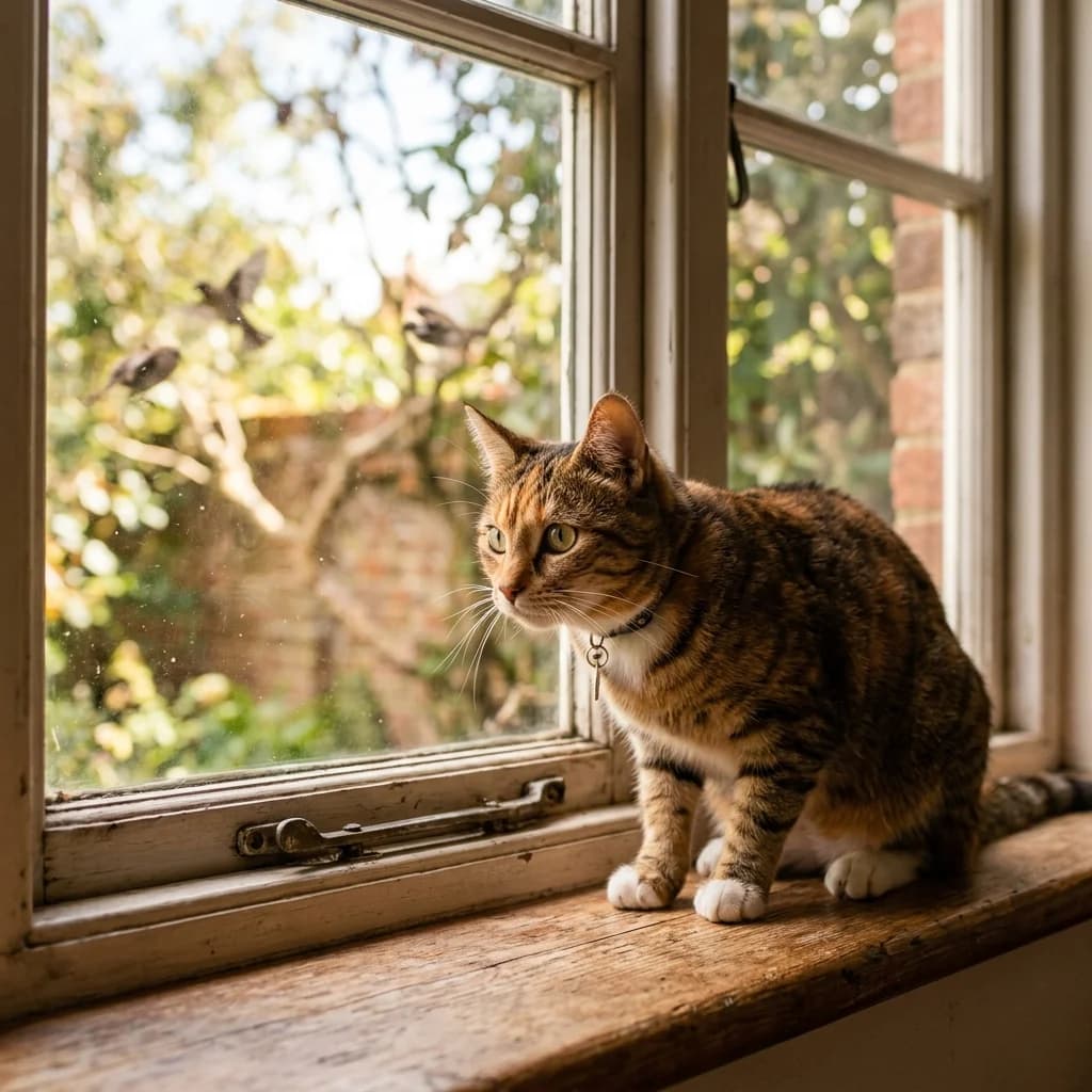 Pet staring at birds out of window