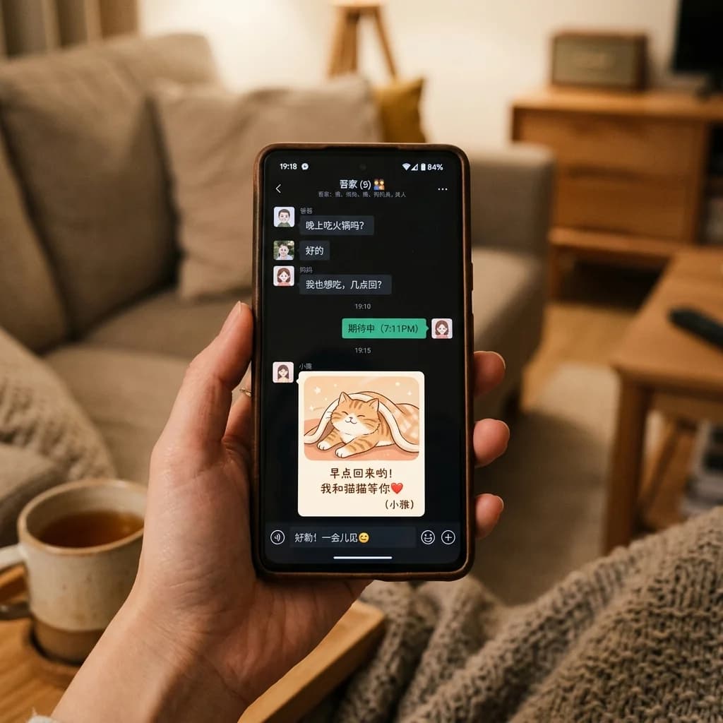 Family WeChat group chat sharing mockup